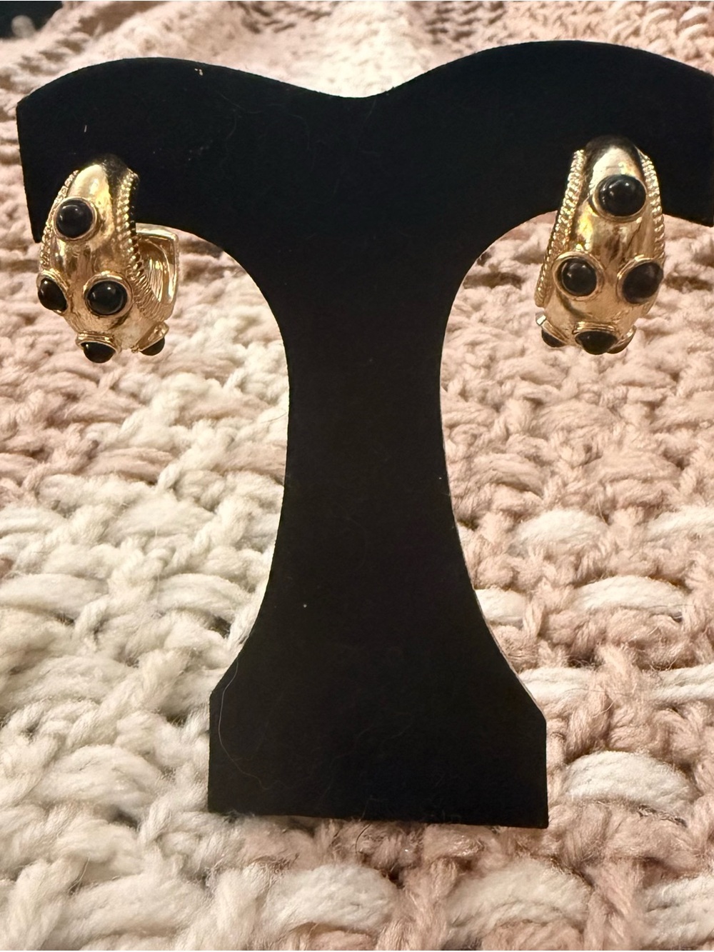 Gold-tone Black Stone Hoop Earrings